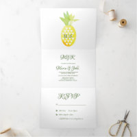 Convite de Casamento Tropical Fruta Abacaxi Aquare