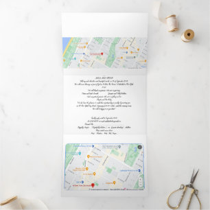 Com Dobra Tripla Convite de Casamento Tudo Em Um inclui mapas