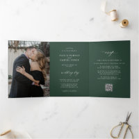 Convite de casamento verde escuro minimalista 2 fo