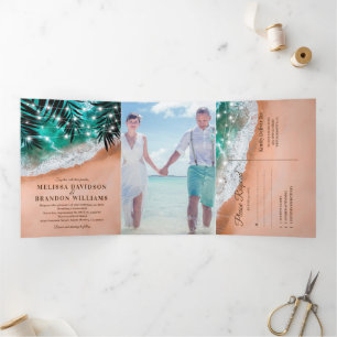 Com Dobra Tripla Convite de casamento Z Fold Elegante Praia Tudo em