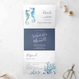 Com Dobra Tripla Convite para Casamento Costeiro de Cavalo-Costeiro