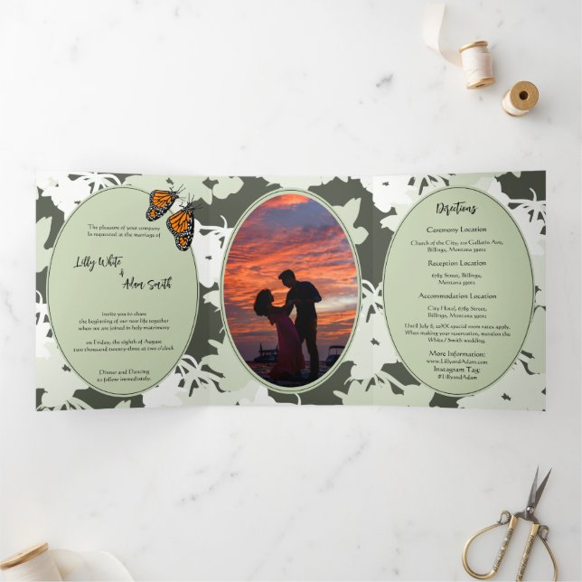 Com Dobra Tripla Convite para Casamento de Tema da Natureza Elegant (Dentro)
