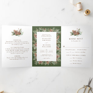 Com Dobra Tripla Convite para Casamento Elegante de Pine Triplo