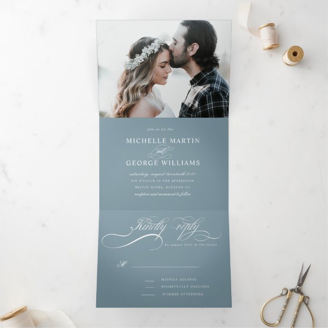 Com Dobra Tripla convite para casamento elegante para três vezes (Dentro)