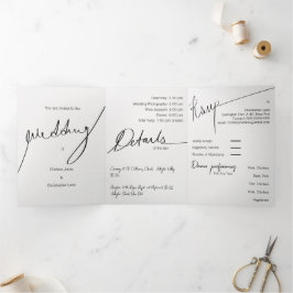 Com Dobra Tripla Convite para Casamento Elegante Triplicado Persona