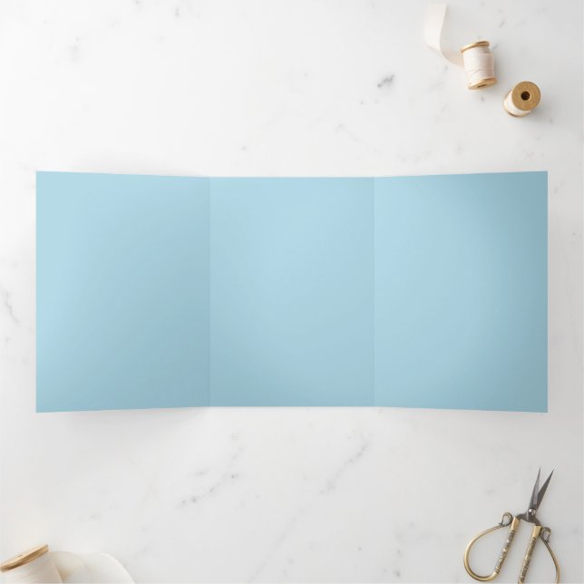 Com Dobra Tripla Convite Tri-Dobrável Simples Azul Claro Elegante (Dentro)