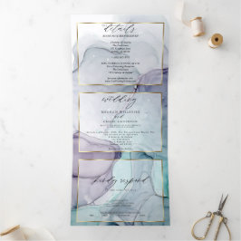 Com Dobra Tripla Convite Tri-Fold Abstrato Tinta Azul Turquesa Amet
