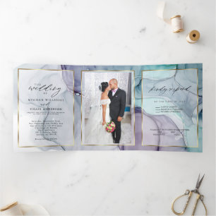 Com Dobra Tripla Convite Tri-Fold de Tinta Alcoólica Âmbar Elegante