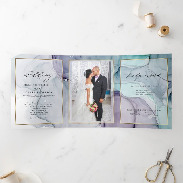 Com Dobra Tripla Convite Tri-Fold de Tinta Alcoólica Âmbar Elegante (Dentro)