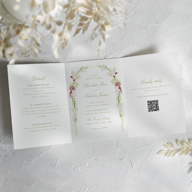 Com Dobra Tripla Crestas Monogramáticas Florais em Cascata Convite  (Criador carregado)