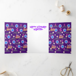 Com Dobra Tripla Feliz Cartão de Aniversário de 5, #5 Roxo e Amarel