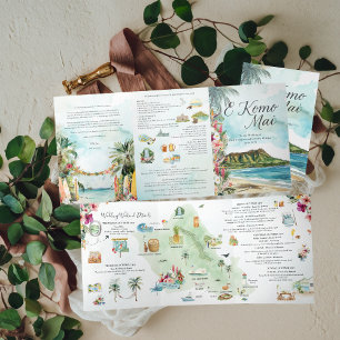 Com Dobra Tripla Fim de Semana de Casamento Convite Tri-Fold Oahu