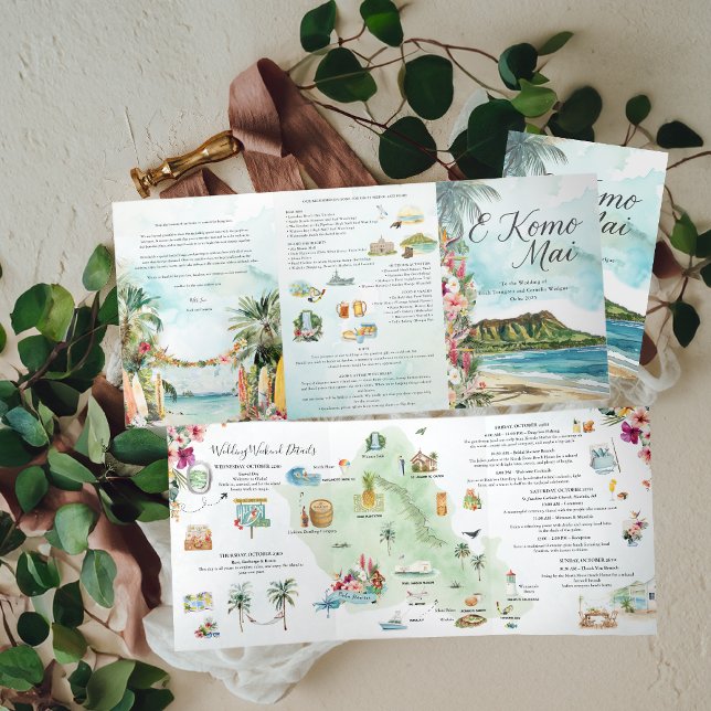Com Dobra Tripla Fim de Semana de Casamento | Convite Tri-Fold Oahu (Criador carregado)