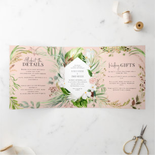 Com Dobra Tripla Folhagem + convite para o casamento floral e detal