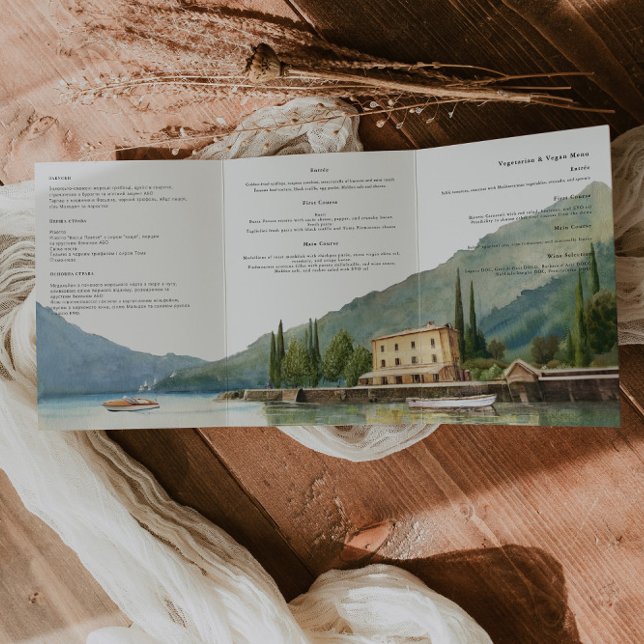 Com Dobra Tripla Lago de Como Itália | Convite de Casamento Ilustra (Criador carregado)