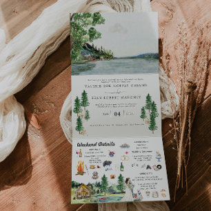 Com Dobra Tripla Lakeside Campground Resort   Convite de Casamento 