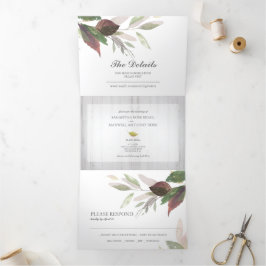 Com Dobra Tripla Madeira russa e folhagem tudo em um Convite de cas