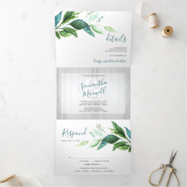 Com Dobra Tripla Madeira russa e verde em um único Convite de casam