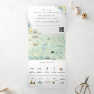 Com Dobra Tripla Mapa Tri-Fold de Newport Beach em Aquarela Convite