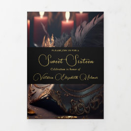 Com Dobra Tripla Mascarada Doce 16 Convite de festas