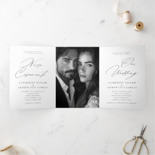 Com Dobra Tripla Nosso Casamento Convite de Casamento Inglês Portug