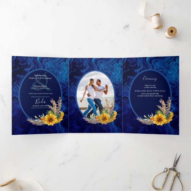 Com Dobra Tripla Nuestra Boda 6 páginas Convite de casamento de flo (Dentro)