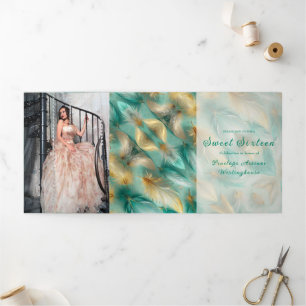 Com Dobra Tripla Penas Douradas chic Doce 16 Convite de festas