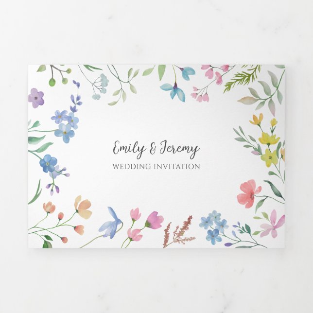 Com Dobra Tripla Primavera Florals Triplo Convite para Casamento (Cobrir)