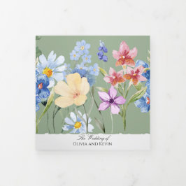 Com Dobra Tripla Sage Green Wildflower convite para casamento