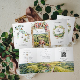 Com Dobra Tripla Toscana Itália   Convite de Casamento Ilustrado