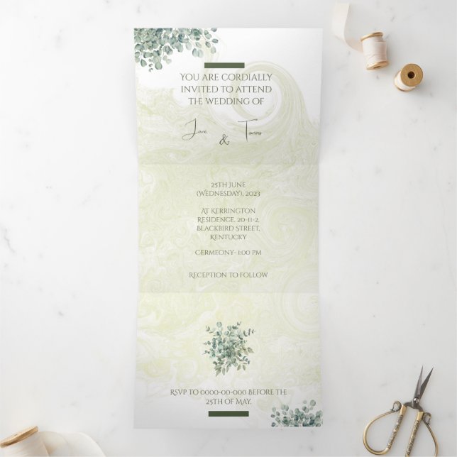 Com Dobra Tripla Triplo - Letra Personalizável Convite de Casamento (Dentro)