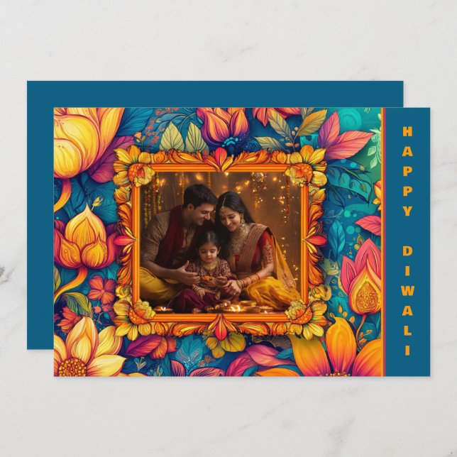 Com foto e texto personalizado Happy Diwali (Frente/Verso)