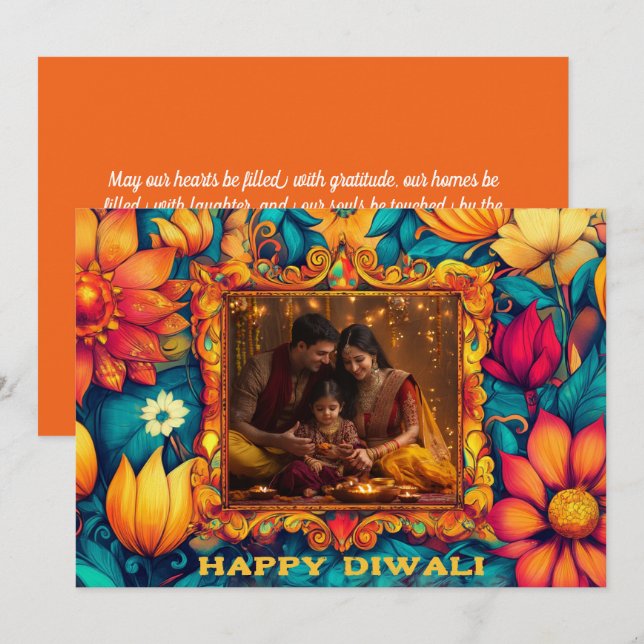 Com foto e texto personalizado Happy Diwali (Frente/Verso)