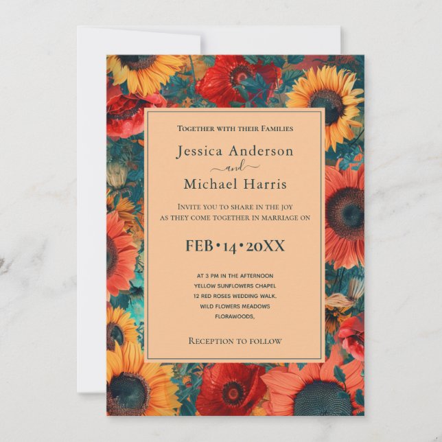 Com foto 🌻 Sunflower e Poppy Reverie Convite (Frente)