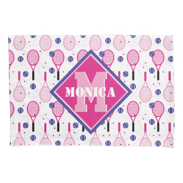 Com nome e inicial, raquetes de tênis rosa e roxo  (Frente)