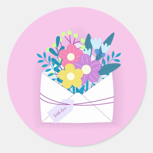 Com o adesivo redondo amoroso com envelope (Frente)