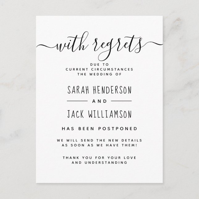 Com Pesar Anúncio de Mudança de Casamento Elegante (Frente)