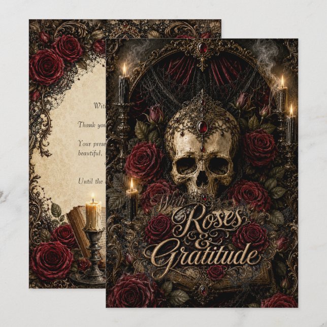 Com Rosas & Gratidão Cartão de Agradecimento Gótic (Frente/Verso)