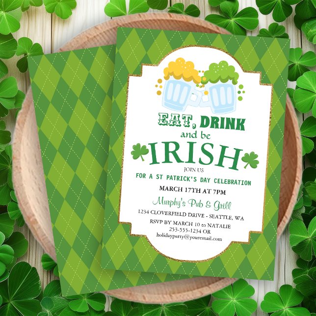 Coma, beba, seja Rua irlandesa, Convite de festas  (Eat, Drink, Be Irish St Patrick's Party Invitation)