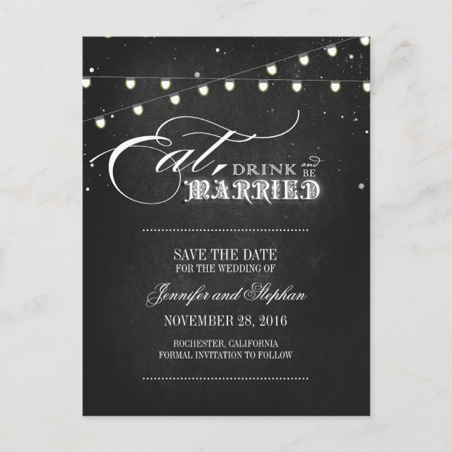 Coma bebida e case-se SAVE OS cartões postais DATA (Frente)