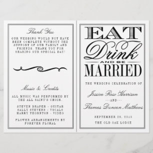 Coma, bebida & seja casamento preto/branco moderno