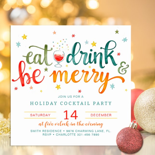 Coma Bebida Seja Feliz Feriado Convite (Fun Holiday Party Invite)