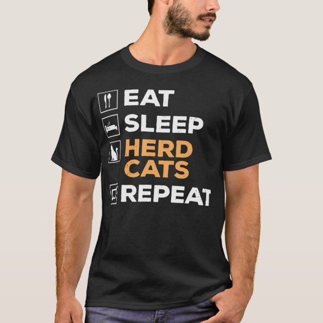 Coma Dormir Rebanho Gatos Repita Camisa engraçada  (Frente)