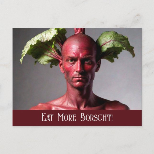 Coma Mais Borscht: Cartão Postal do Homem Beterrab (Frente)