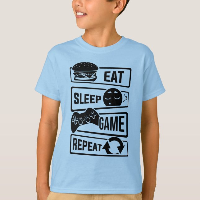 Coma o Jogo do Sono Repetir T-Shirt (Frente)