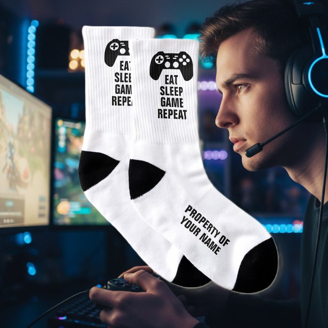 Coma o jogo do sono Repita meias esportivas engraç (gamer socks)