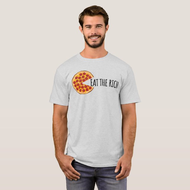 Coma o Rich - Engraçada Camiseta de Pizza Socialis (Frente Completa)