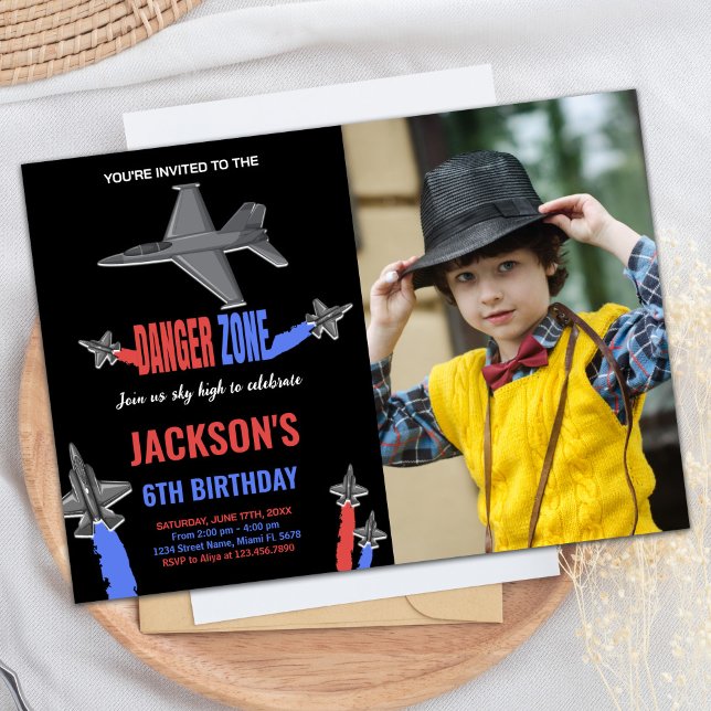 Combatendo Convites de Aniversário do Jato Preto - (Fighter Jet Birthday Invitations Black GrayW Photo)