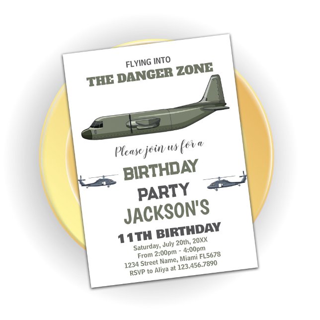 Combatendo Jet Aniversário Convites Verde Escuro (Fighter Jet Birthday Invitations Green Dark)