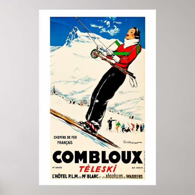 Combloux,Chemins de Fer Francias, Poster de Esqui (Frente)